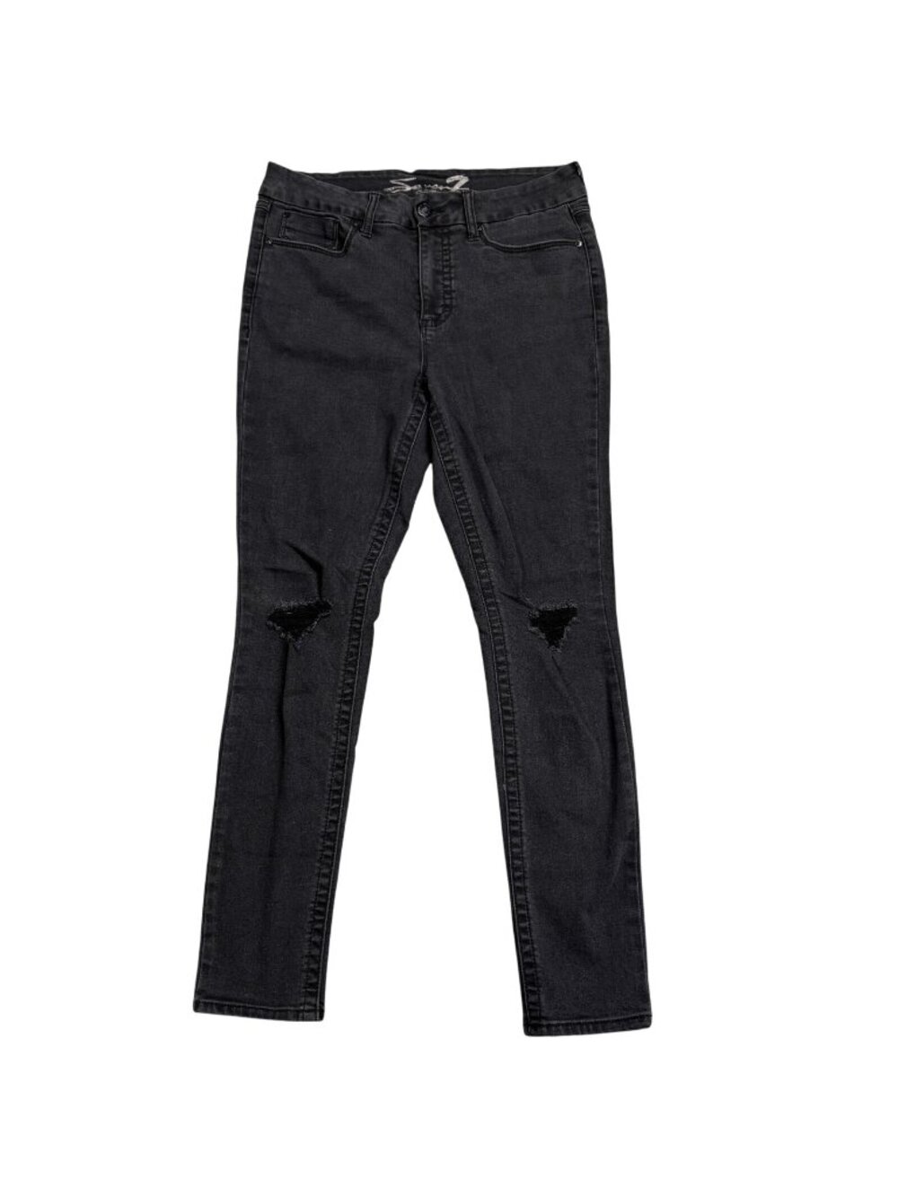 Seven7 Tummyless High Rise Skinny Jeans Womens Size 10 Black Distressed Denim